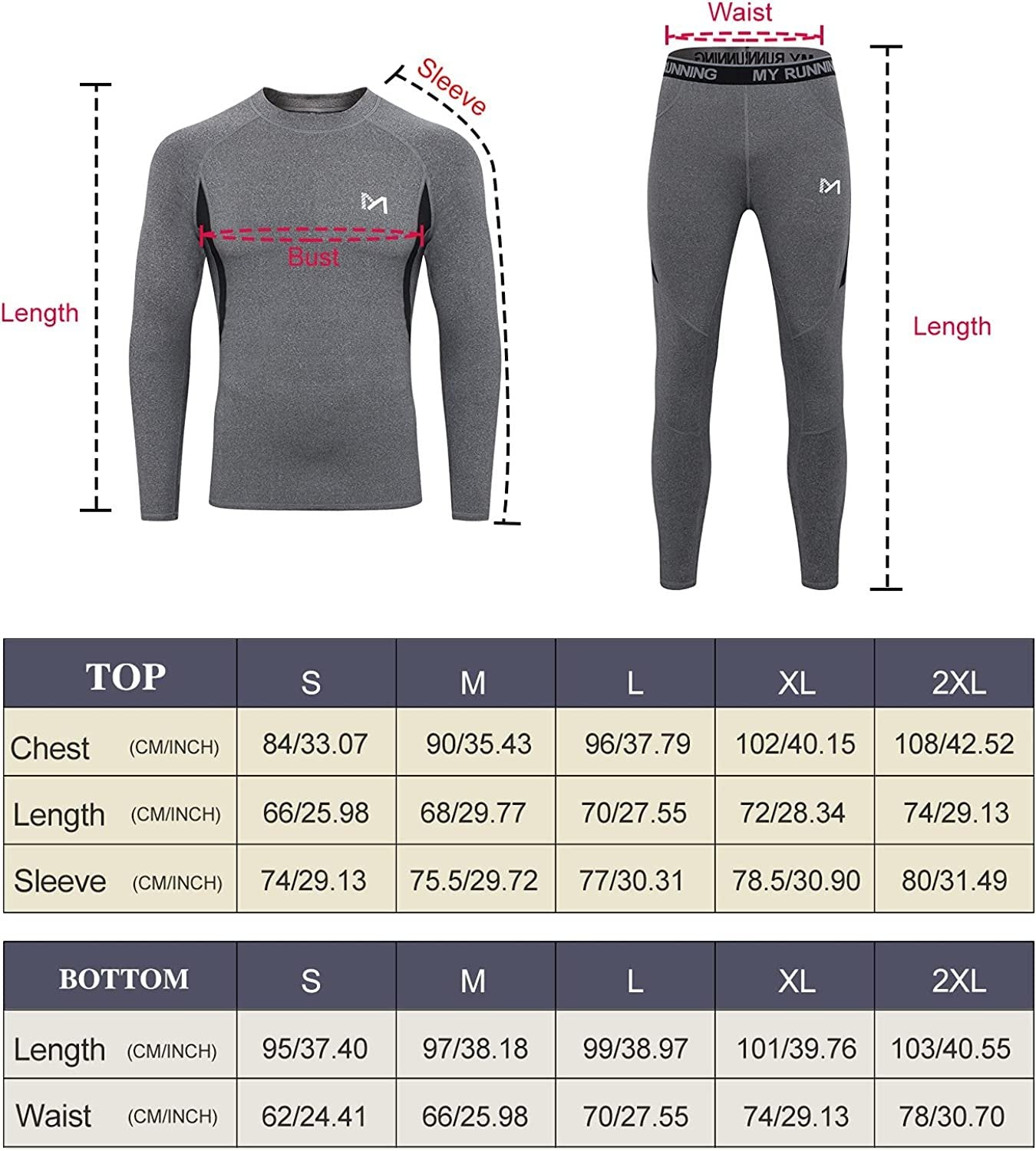 Thermal Underwear for Men, Winter Gear Long Johns Base Layer Top and Bottom Set for Skiing Running