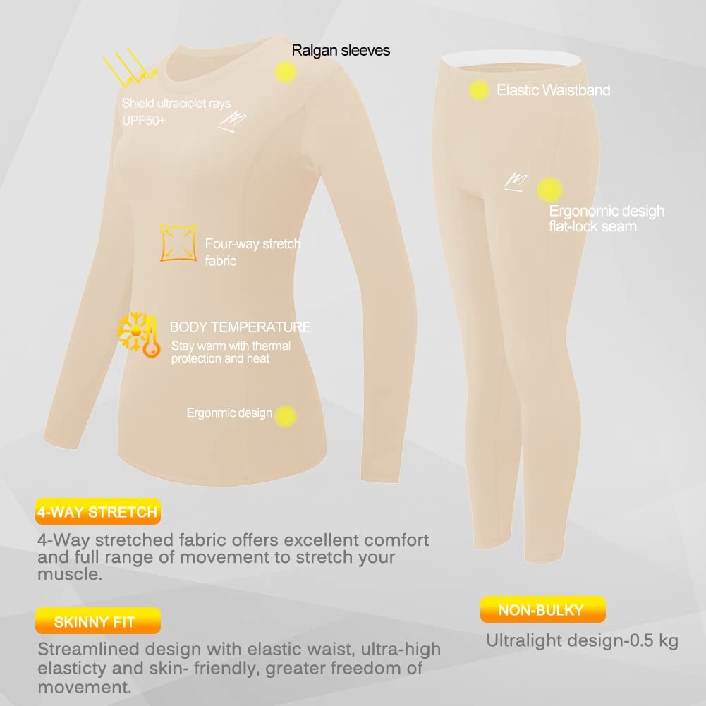 Womens Thermal Underwear for Women, Winter Warm Base Layer Compression Set Fleece Lined Long Johns