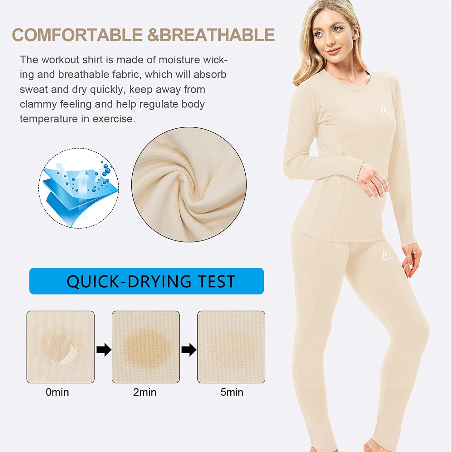 Womens Thermal Underwear for Women, Winter Warm Base Layer Compression Set Fleece Lined Long Johns