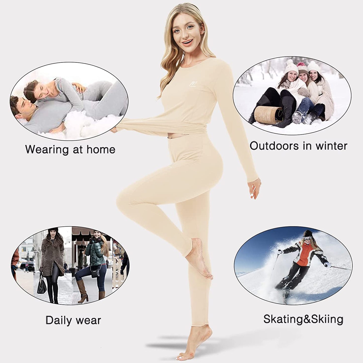 Womens Thermal Underwear for Women, Winter Warm Base Layer Compression Set Fleece Lined Long Johns