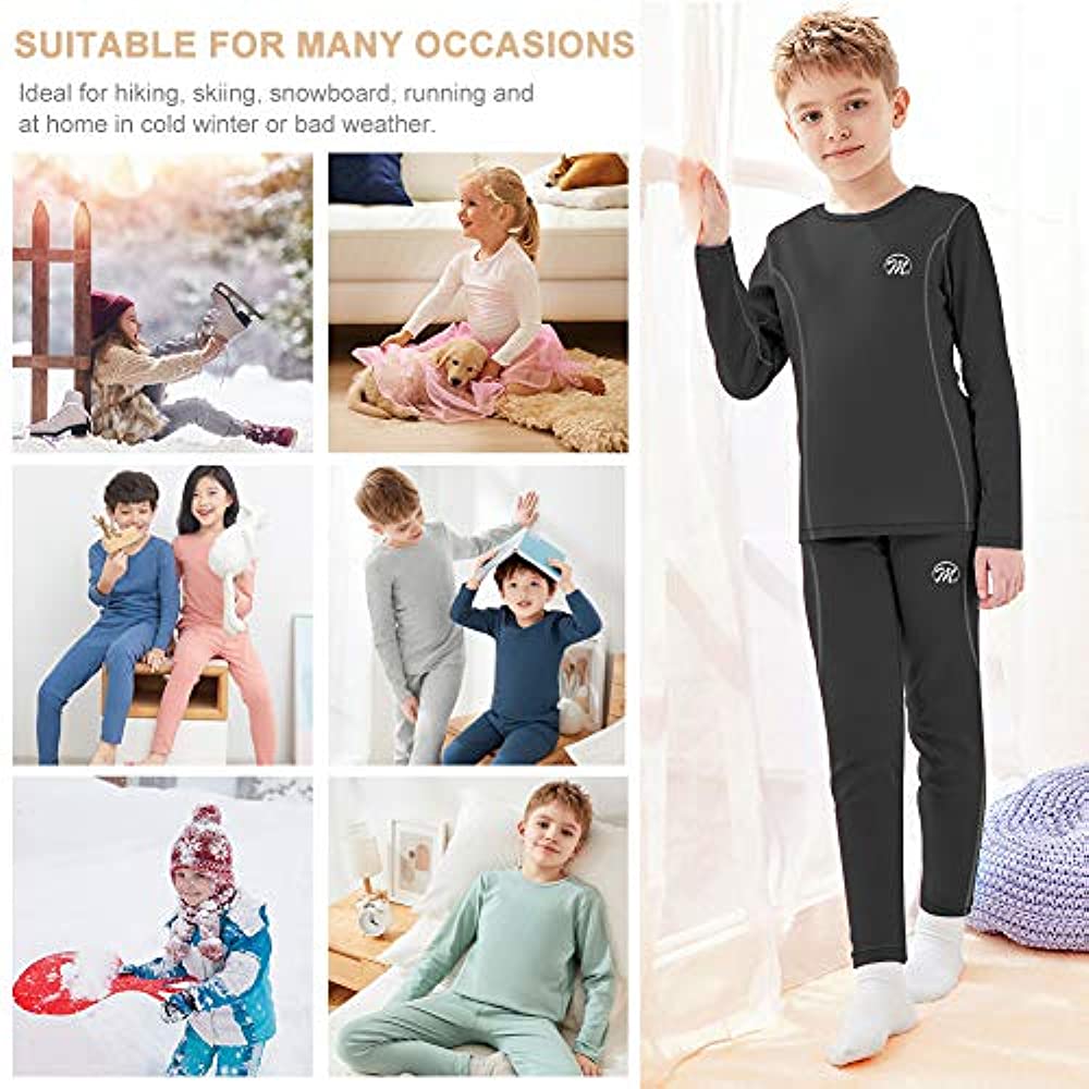 Kids Thermal Underwear Set, Unisex Base Layer Boys Girls Youth Fleece Long John
